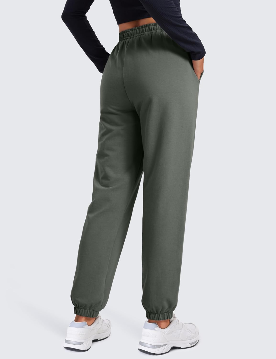 CRZ YOGA Fleece Sweatpants Women Cotton Joggers High Waisted Lounge Casual Travel Elastic Bottom Pants with PocketsGrey Sage