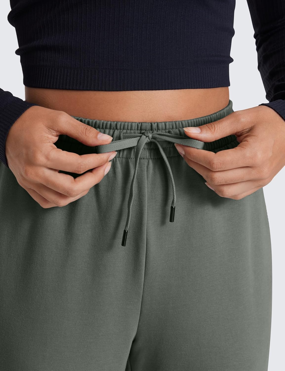CRZ YOGA Fleece Sweatpants Women Cotton Joggers High Waisted Lounge Casual Travel Elastic Bottom Pants with PocketsGrey Sage