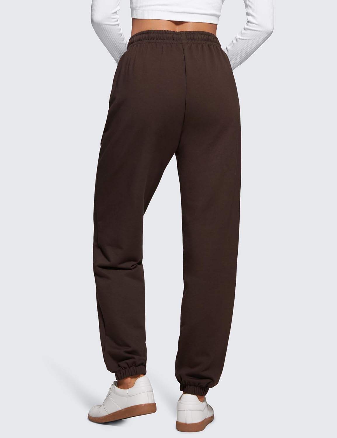 CRZ YOGA Fleece Sweatpants Women Cotton Joggers High Waisted Lounge Casual Travel Elastic Bottom Pants with PocketsHot Fudge Brown