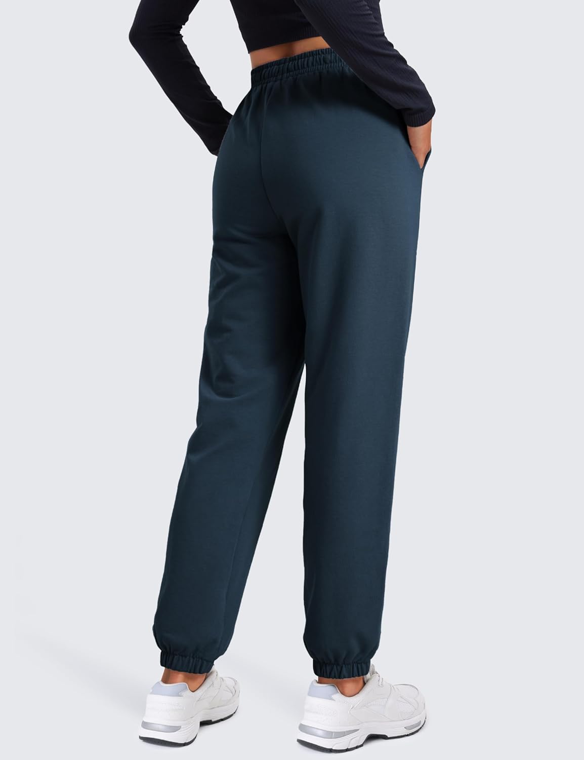 CRZ YOGA Fleece Sweatpants Women Cotton Joggers High Waisted Lounge Casual Travel Elastic Bottom Pants with PocketsInk Blue