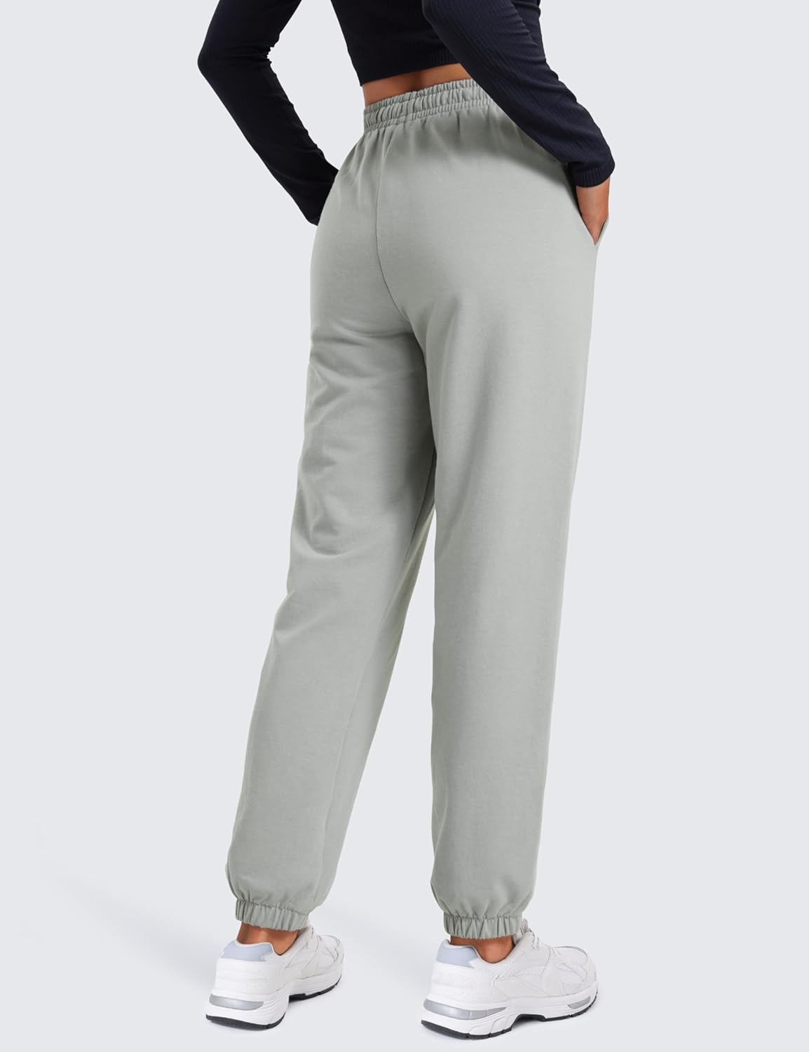 CRZ YOGA Fleece Sweatpants Women Cotton Joggers High Waisted Lounge Casual Travel Elastic Bottom Pants with PocketsSterling