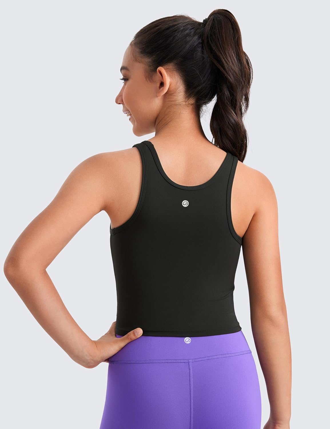 CRZ YOGA Girls Butterluxe Double Lined Tank Tops Crew Round Neck Racerback Teen Kid Workout Casual Dance Crop SleevelessBlack