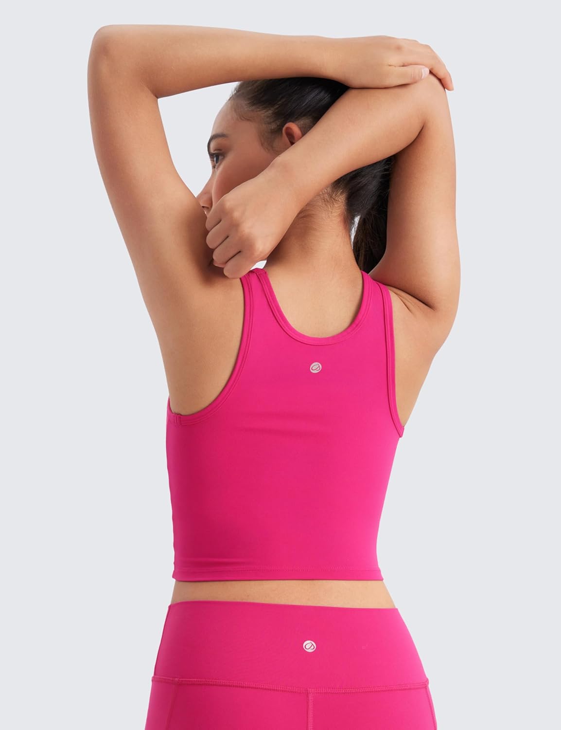 CRZ YOGA Girls Butterluxe Double Lined Tank Tops Crew Round Neck Racerback Teen Kid Workout Casual Dance Crop SleevelessGranita Pink