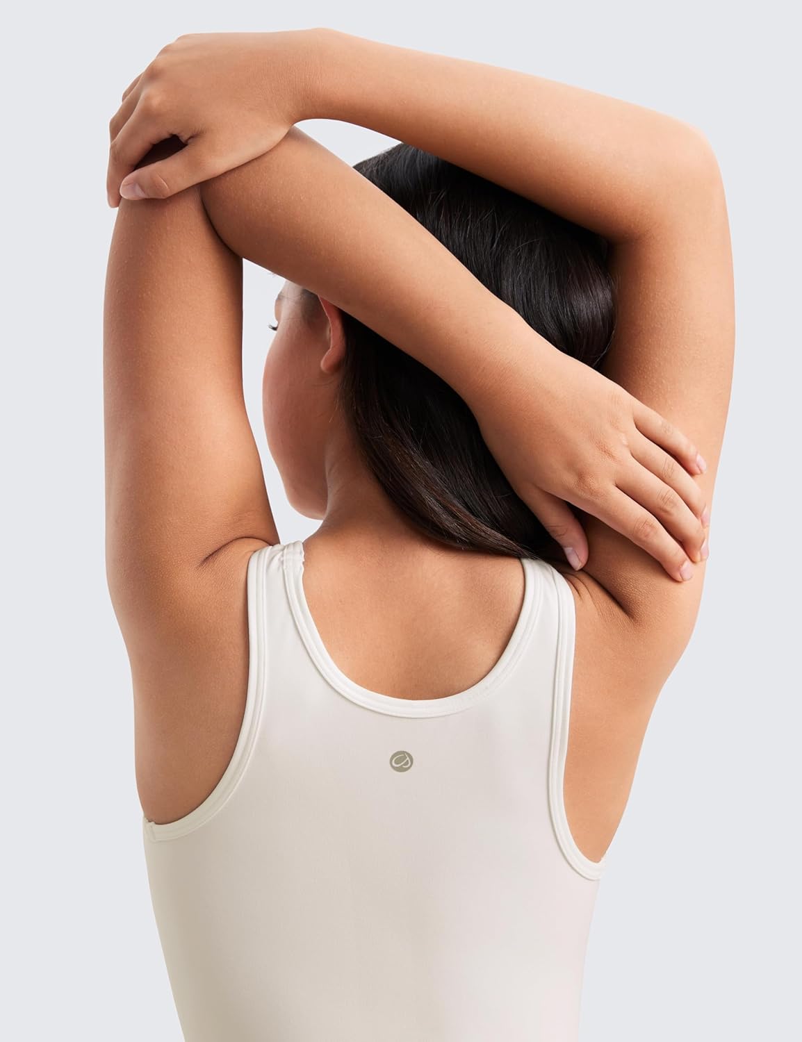 CRZ YOGA Girls Butterluxe Double Lined Tank Tops Crew Round Neck Racerback Teen Kid Workout Casual Dance Crop SleevelessMilky White