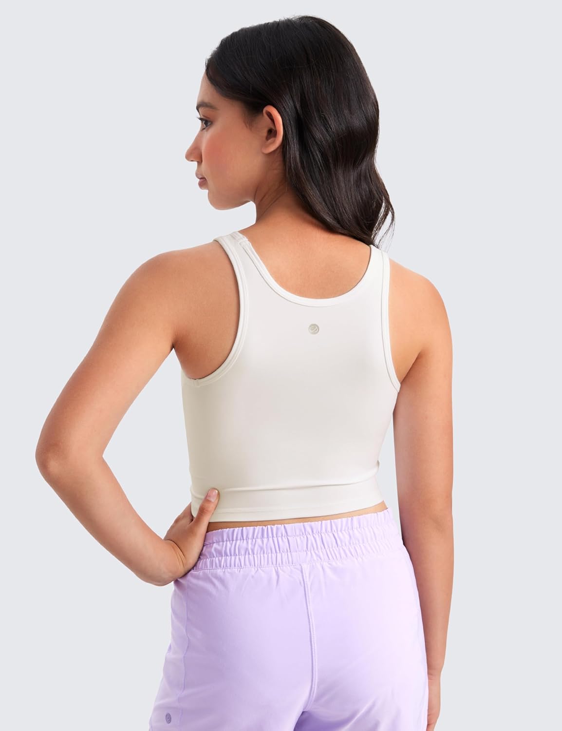 CRZ YOGA Girls Butterluxe Double Lined Tank Tops Crew Round Neck Racerback Teen Kid Workout Casual Dance Crop SleevelessMilky White