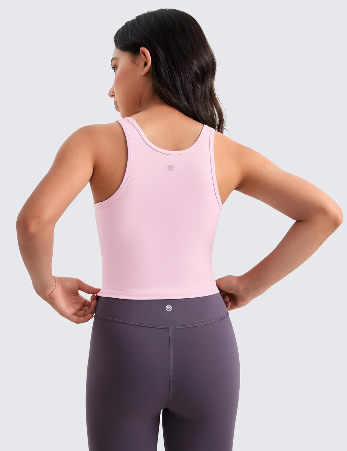 CRZ YOGA Girls Butterluxe Double Lined Tank Tops Crew Round Neck Racerback Teen Kid Workout Casual Dance Crop SleevelessPink Peony