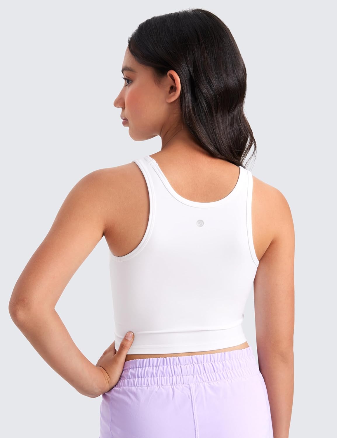 CRZ YOGA Girls Butterluxe Double Lined Tank Tops Crew Round Neck Racerback Teen Kid Workout Casual Dance Crop SleevelessWhite