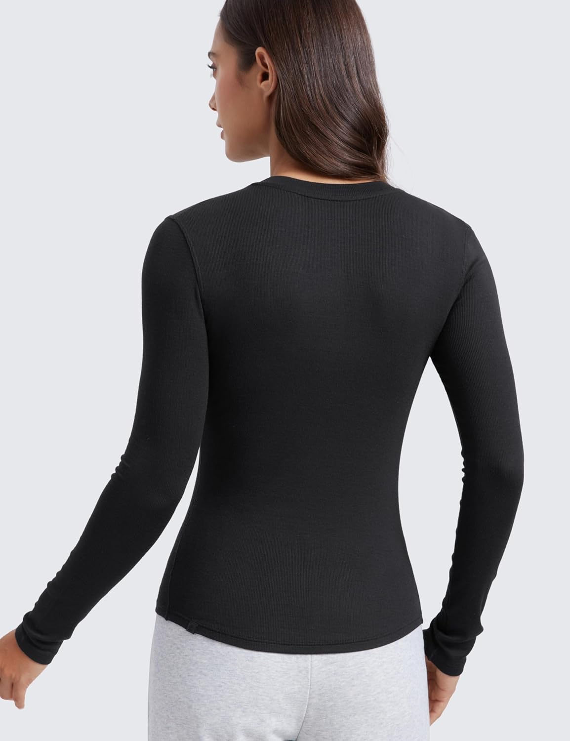 CRZ YOGA Long Sleeve Henley Shirts for Women Soft Casual Tight Tops Stretchy Knit Layering Basic Fitted Fall ShirtBlack
