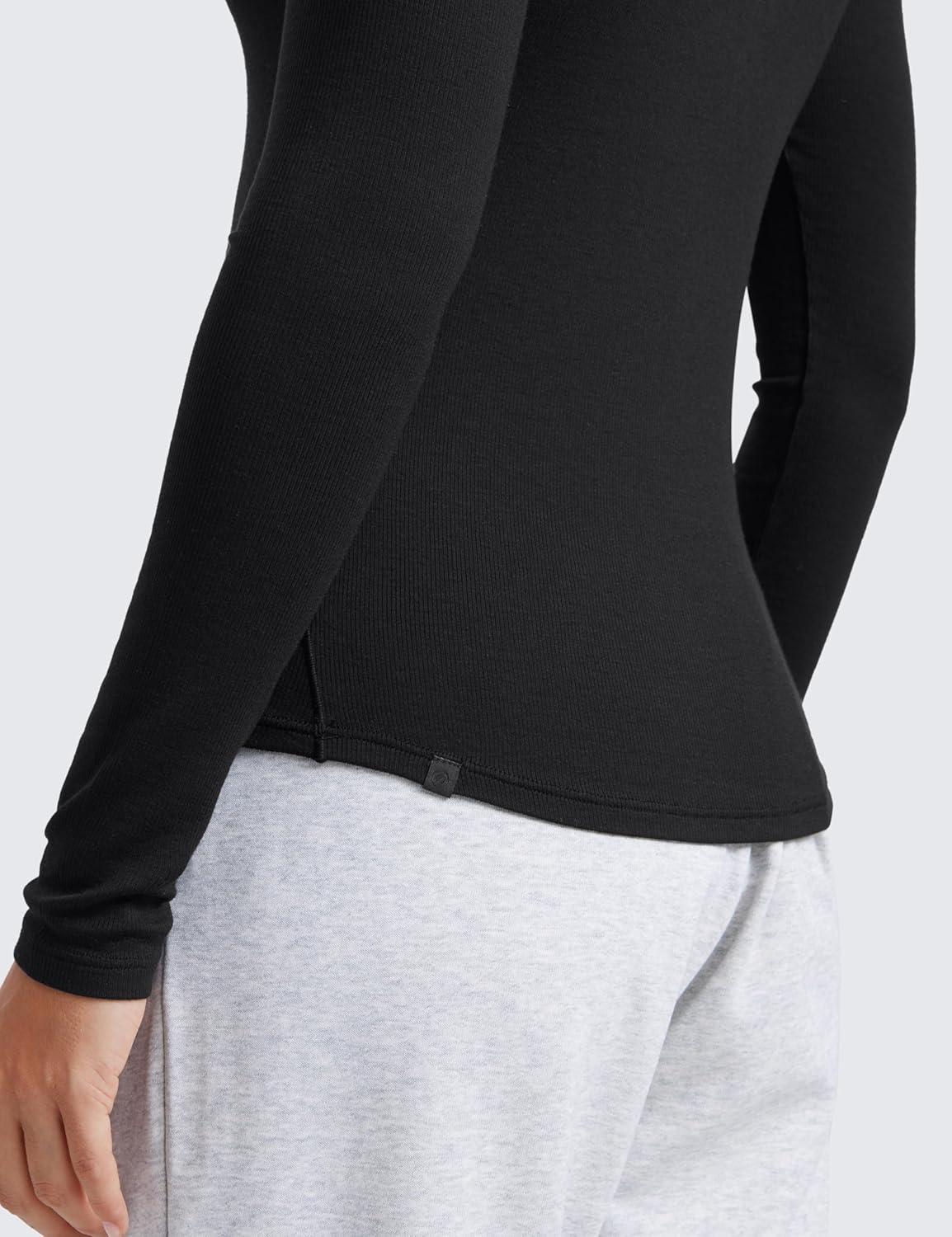 CRZ YOGA Long Sleeve Henley Shirts for Women Soft Casual Tight Tops Stretchy Knit Layering Basic Fitted Fall ShirtBlack