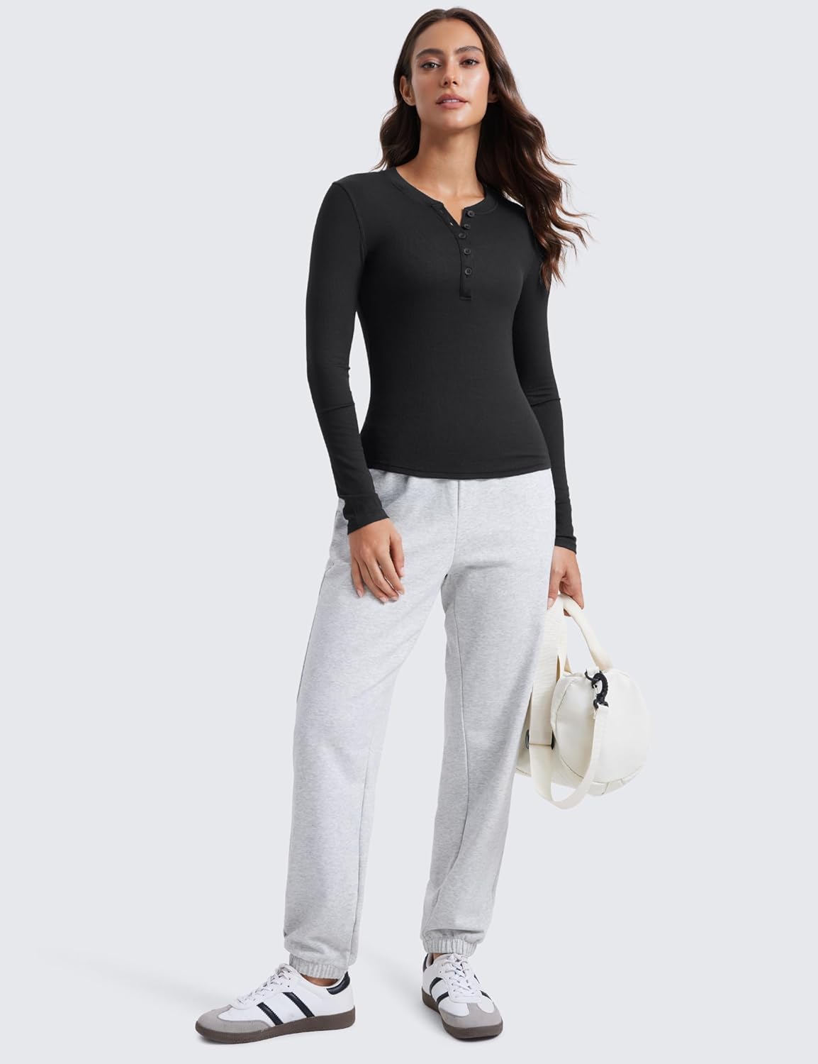 CRZ YOGA Long Sleeve Henley Shirts for Women Soft Casual Tight Tops Stretchy Knit Layering Basic Fitted Fall ShirtBlack