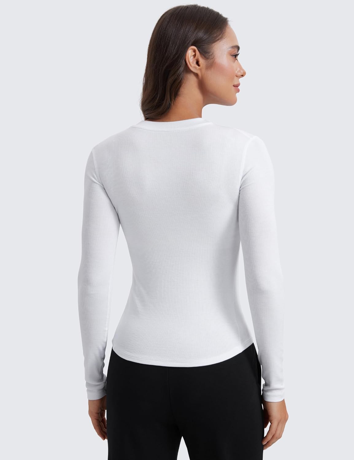CRZ YOGA Long Sleeve Henley Shirts for Women Soft Casual Tight Tops Stretchy Knit Layering Basic Fitted Fall ShirtWhite