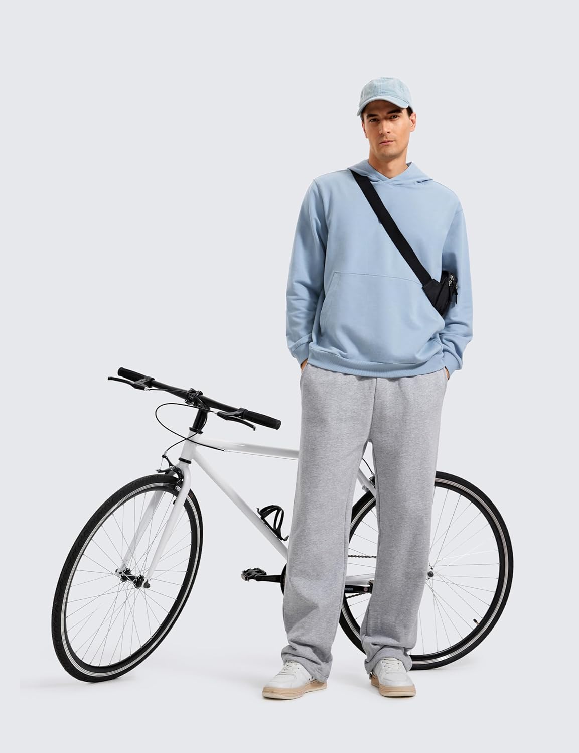 CRZ YOGA Mens Fleece Hoodies Basic Casual Hooded Sweatshirts Long Sleeve Pullover Workout Hoodie Tops with PocketCambric Blue
