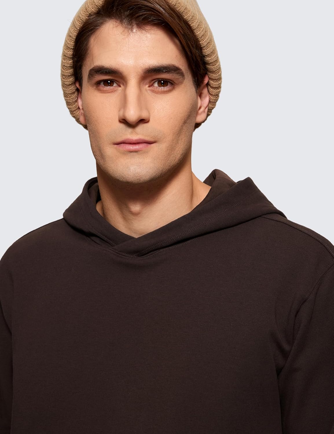 CRZ YOGA Mens Fleece Hoodies Basic Casual Hooded Sweatshirts Long Sleeve Pullover Workout Hoodie Tops with PocketHot Fudge Brown