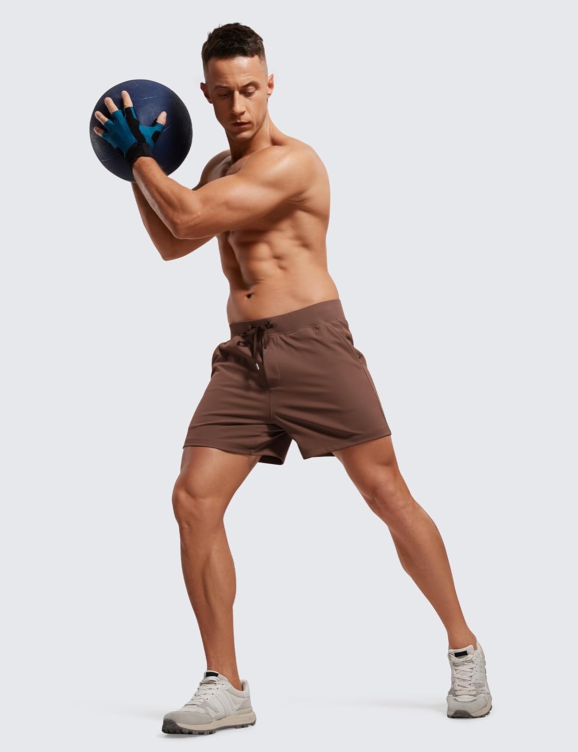 CRZ YOGA Mens FourWay Stretch Workout Shorts  5quot Soft Durable Casual Athletic Shorts with Pocket Gym Running HikingCoffee Brown