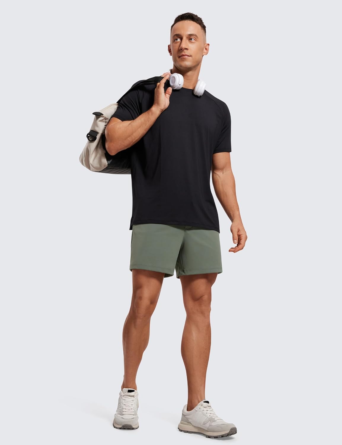 CRZ YOGA Mens FourWay Stretch Workout Shorts  5quot Soft Durable Casual Athletic Shorts with Pocket Gym Running HikingGrey Sage