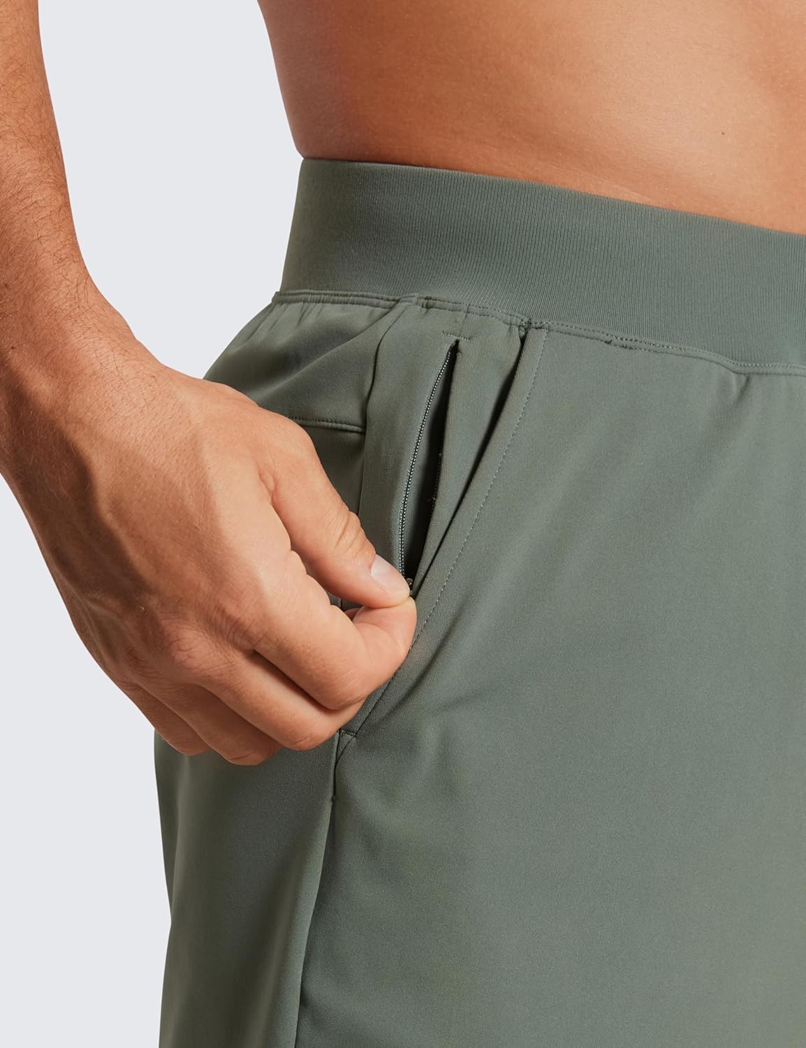 CRZ YOGA Mens FourWay Stretch Workout Shorts  5quot Soft Durable Casual Athletic Shorts with Pocket Gym Running HikingGrey Sage