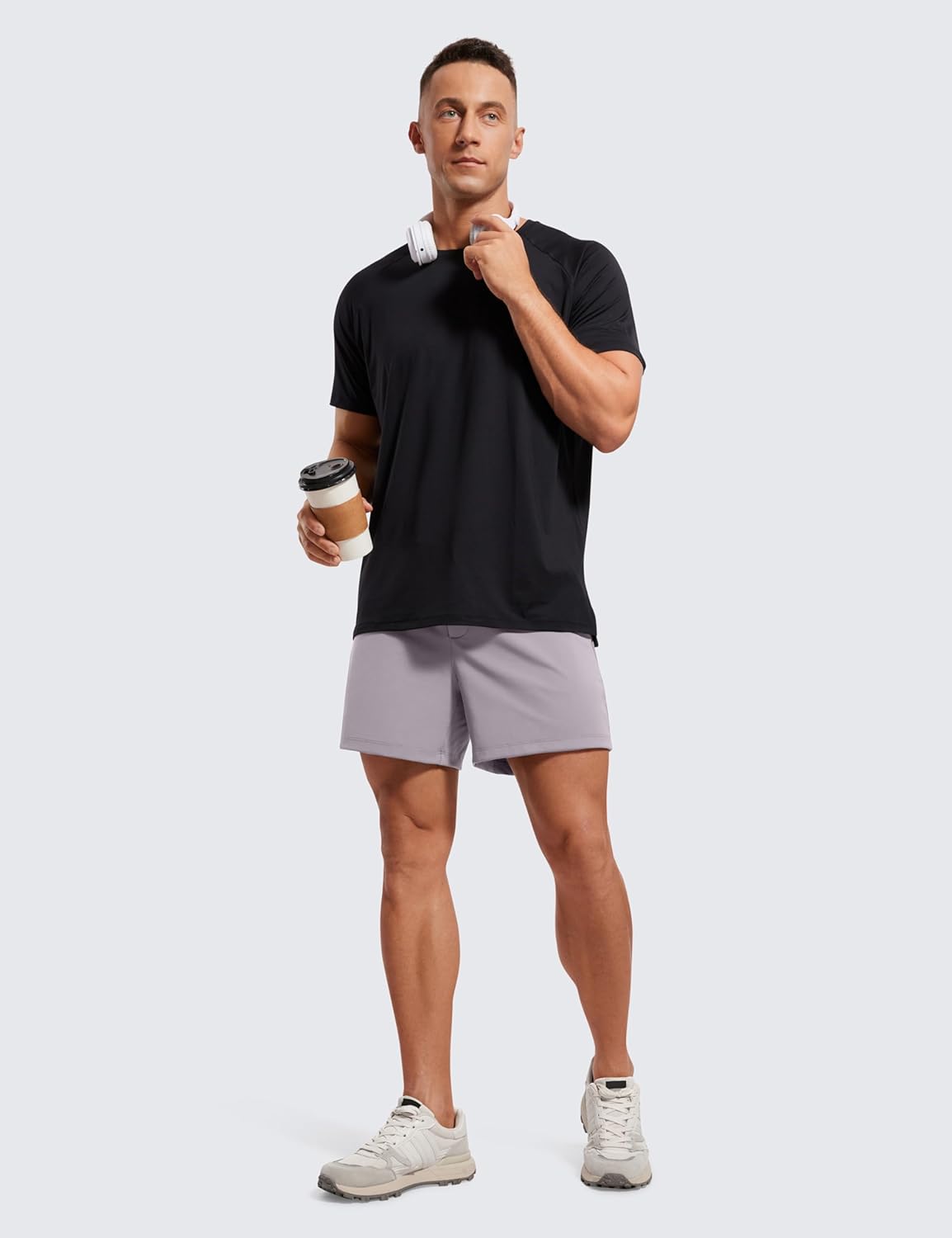 CRZ YOGA Mens FourWay Stretch Workout Shorts  5quot Soft Durable Casual Athletic Shorts with Pocket Gym Running HikingGull Gray