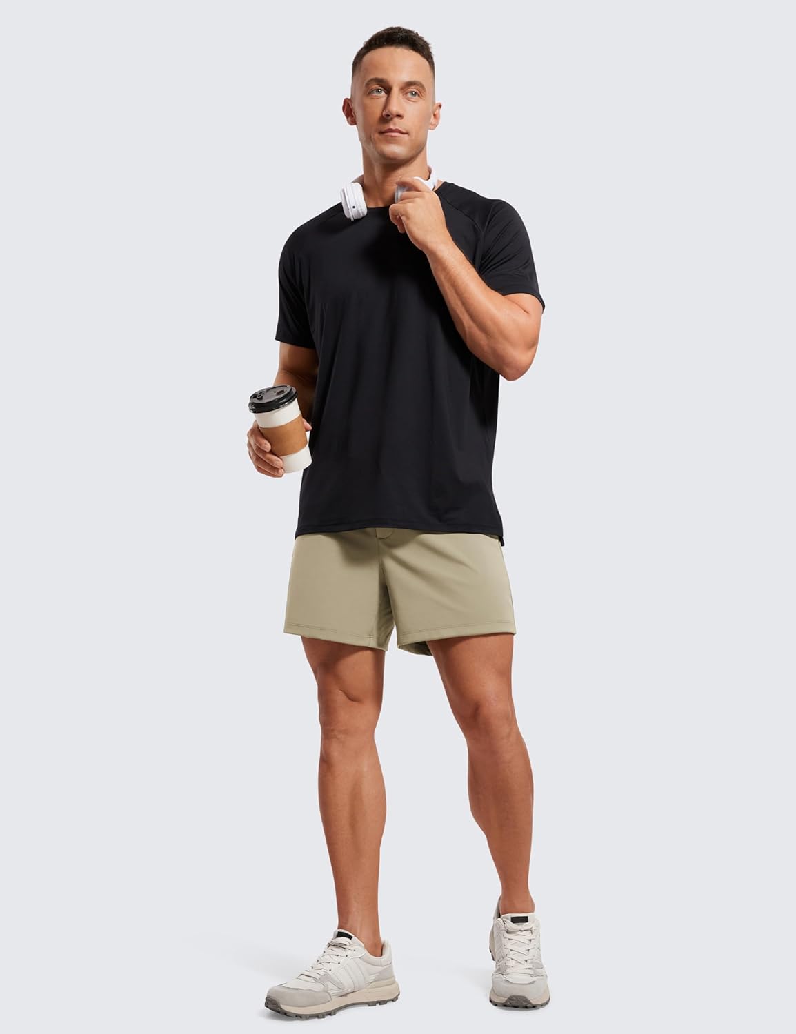 CRZ YOGA Mens FourWay Stretch Workout Shorts  5quot Soft Durable Casual Athletic Shorts with Pocket Gym Running HikingKhali Barley
