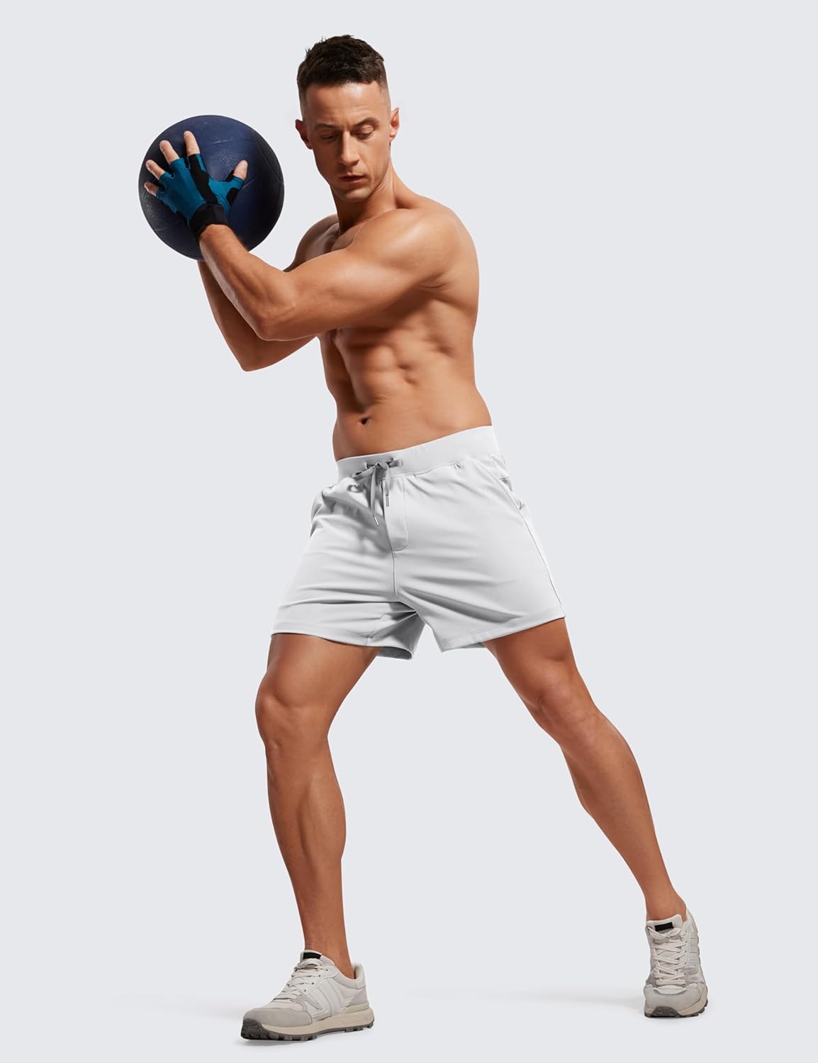 CRZ YOGA Mens FourWay Stretch Workout Shorts  5quot Soft Durable Casual Athletic Shorts with Pocket Gym Running HikingPlatinum Grey