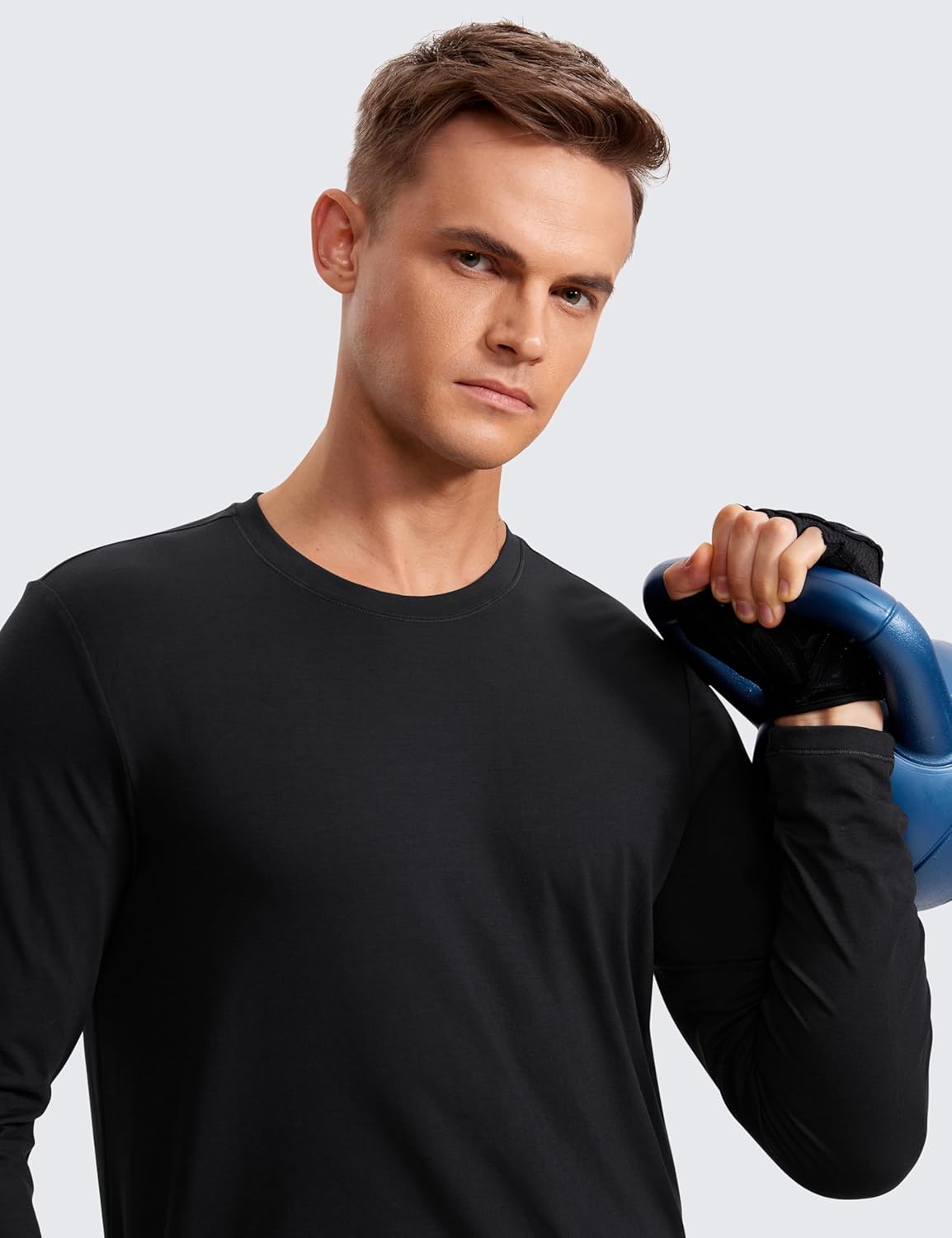 CRZ YOGA Mens Long Sleeve Basic Shirts Moisture Wicking Workout Tops Casual Crewneck Comfort Tee ShirtBlack