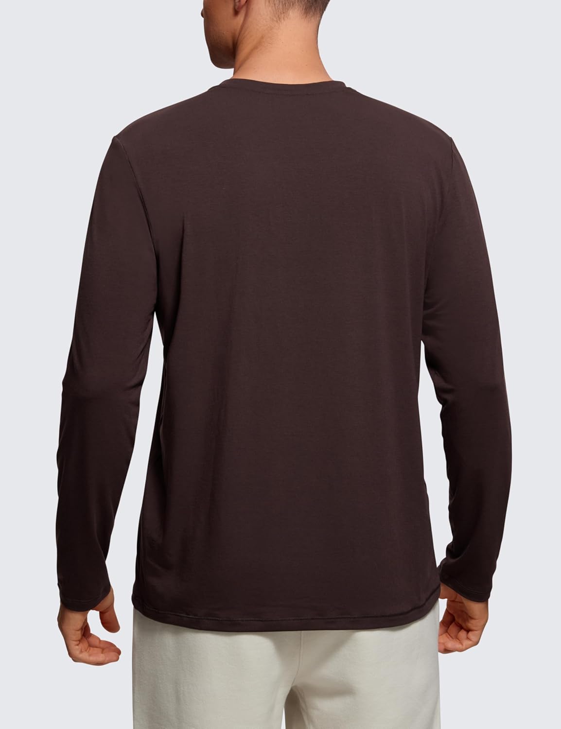 CRZ YOGA Mens Long Sleeve Basic Shirts Moisture Wicking Workout Tops Casual Crewneck Comfort Tee ShirtHot Fudge Brown
