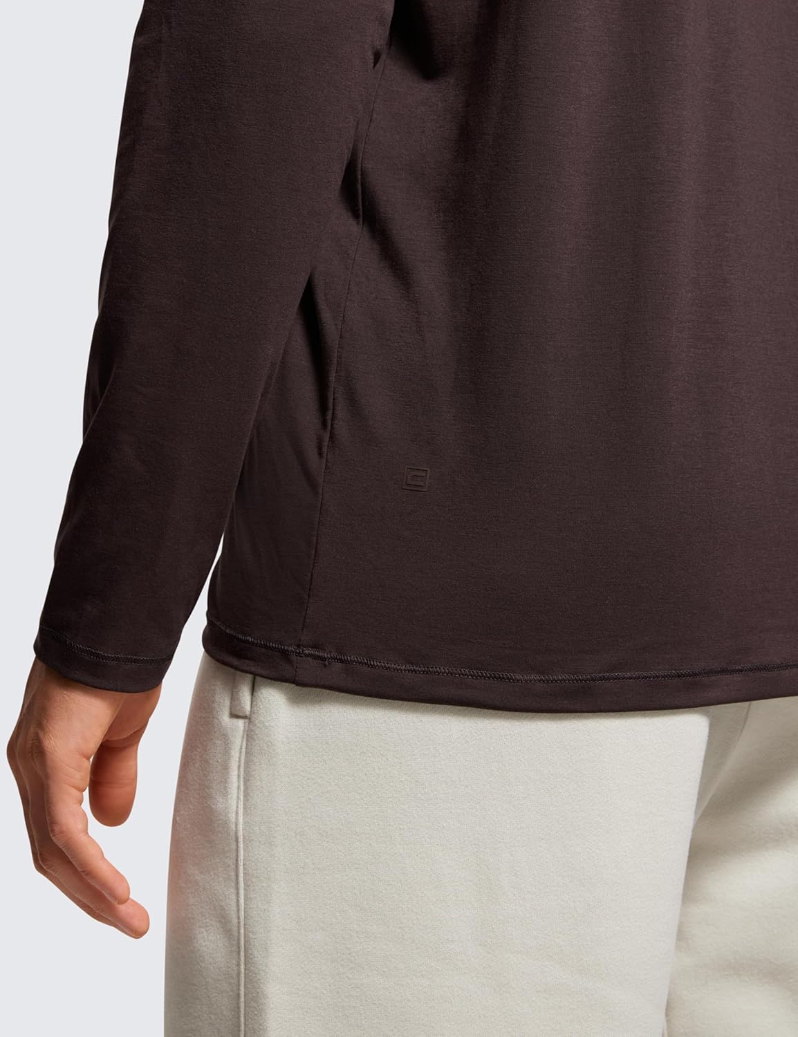 CRZ YOGA Mens Long Sleeve Basic Shirts Moisture Wicking Workout Tops Casual Crewneck Comfort Tee ShirtHot Fudge Brown