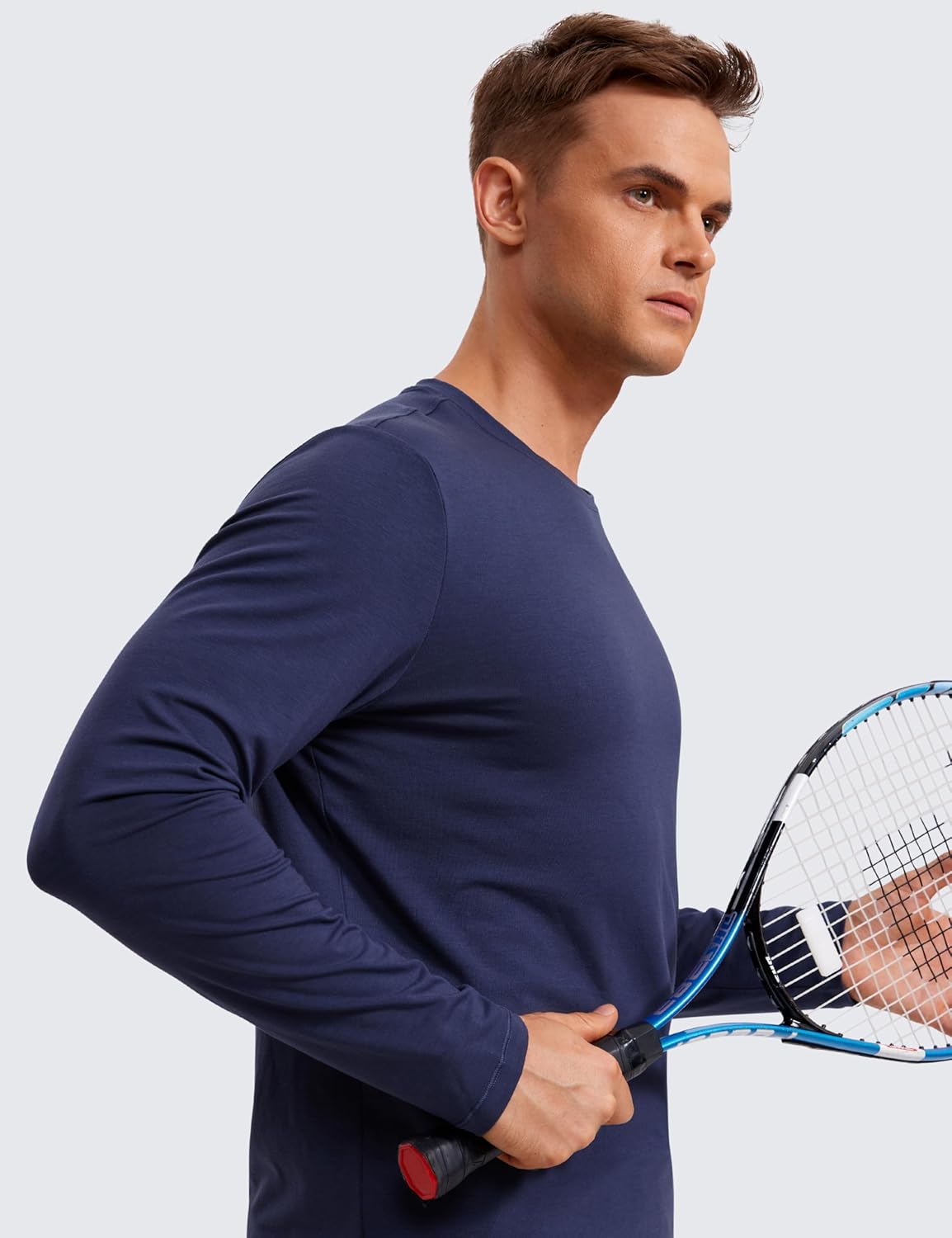 CRZ YOGA Mens Long Sleeve Basic Shirts Moisture Wicking Workout Tops Casual Crewneck Comfort Tee ShirtNight Sea Blue