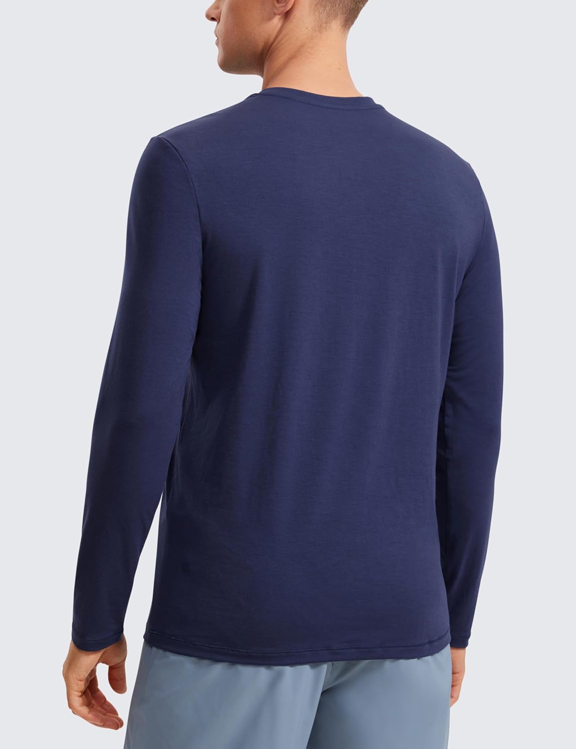 CRZ YOGA Mens Long Sleeve Basic Shirts Moisture Wicking Workout Tops Casual Crewneck Comfort Tee ShirtNight Sea Blue