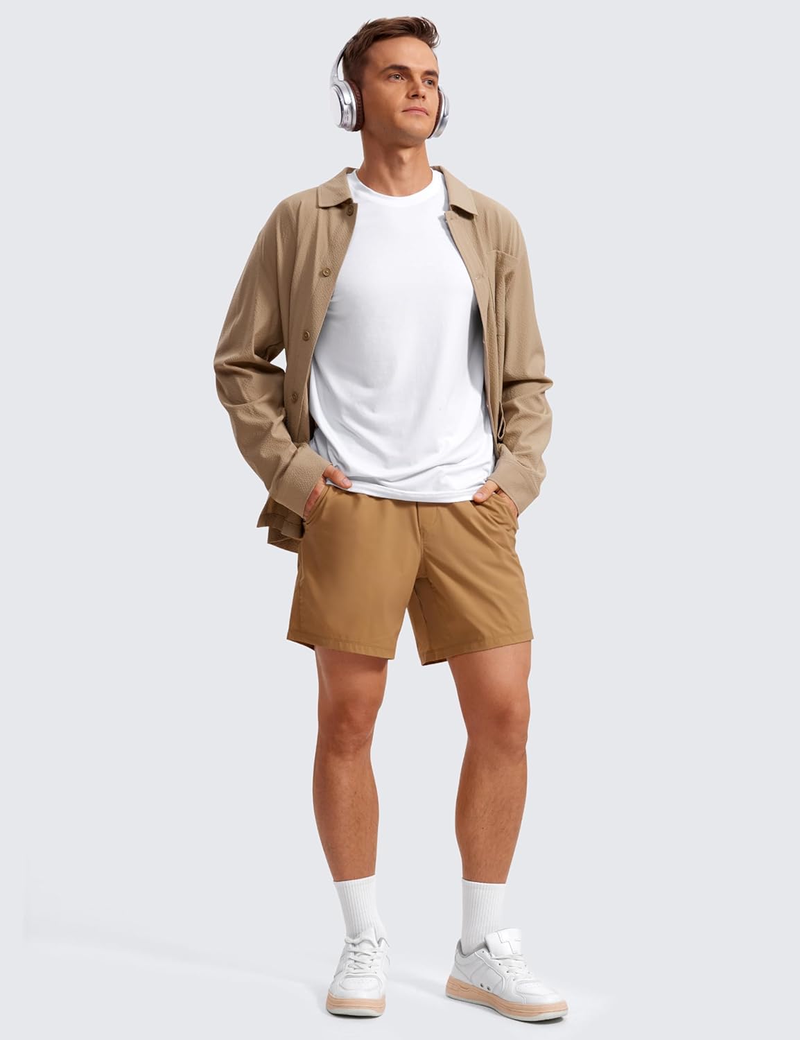 CRZ YOGA Mens Long Sleeve Basic Shirts Moisture Wicking Workout Tops Casual Crewneck Comfort Tee ShirtWhite