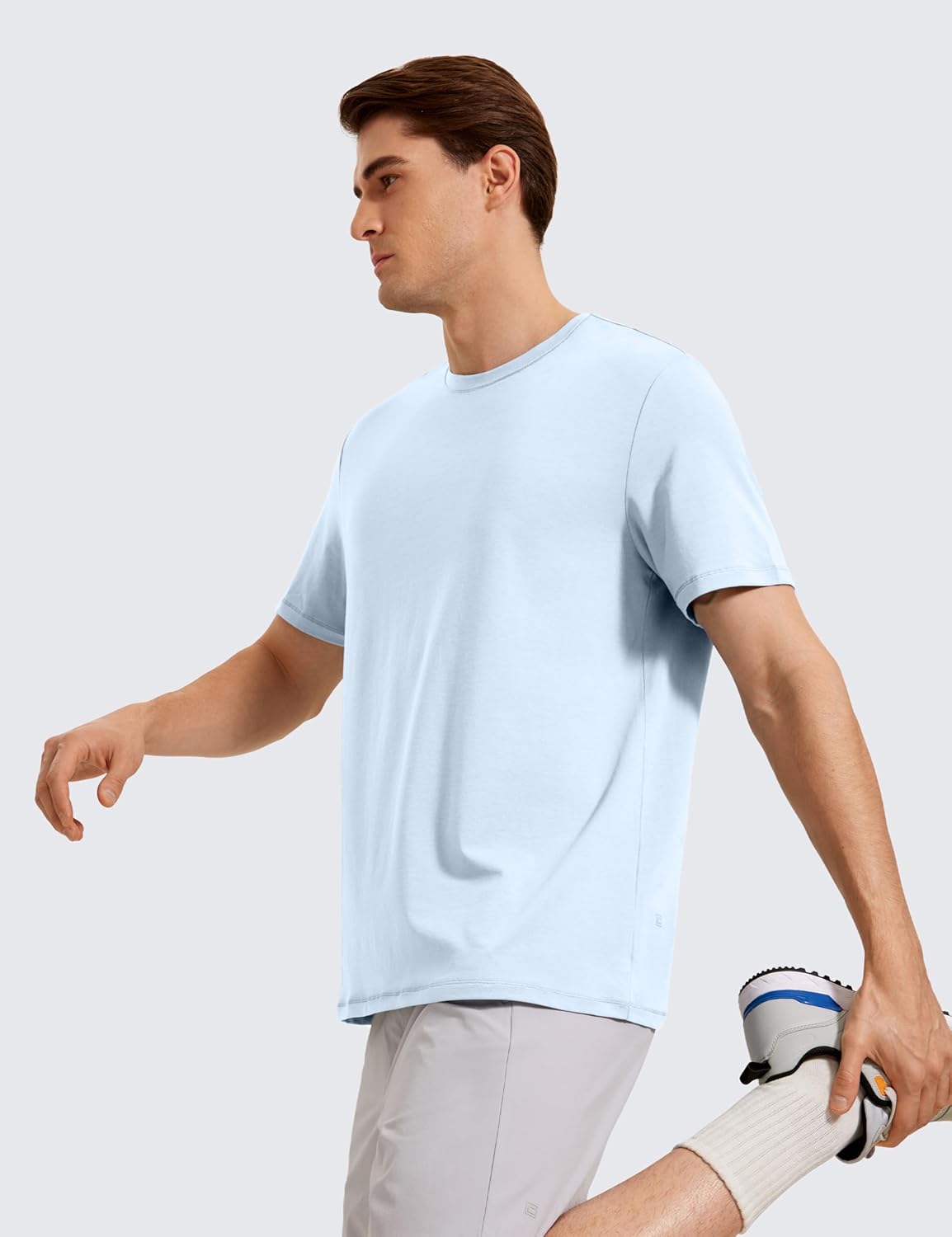 CRZ YOGA Mens Pima Cotton TShirts Short Sleeve Crew Neck Casual Shirts Breathable Workout Daily Tee TopsBlue Linen