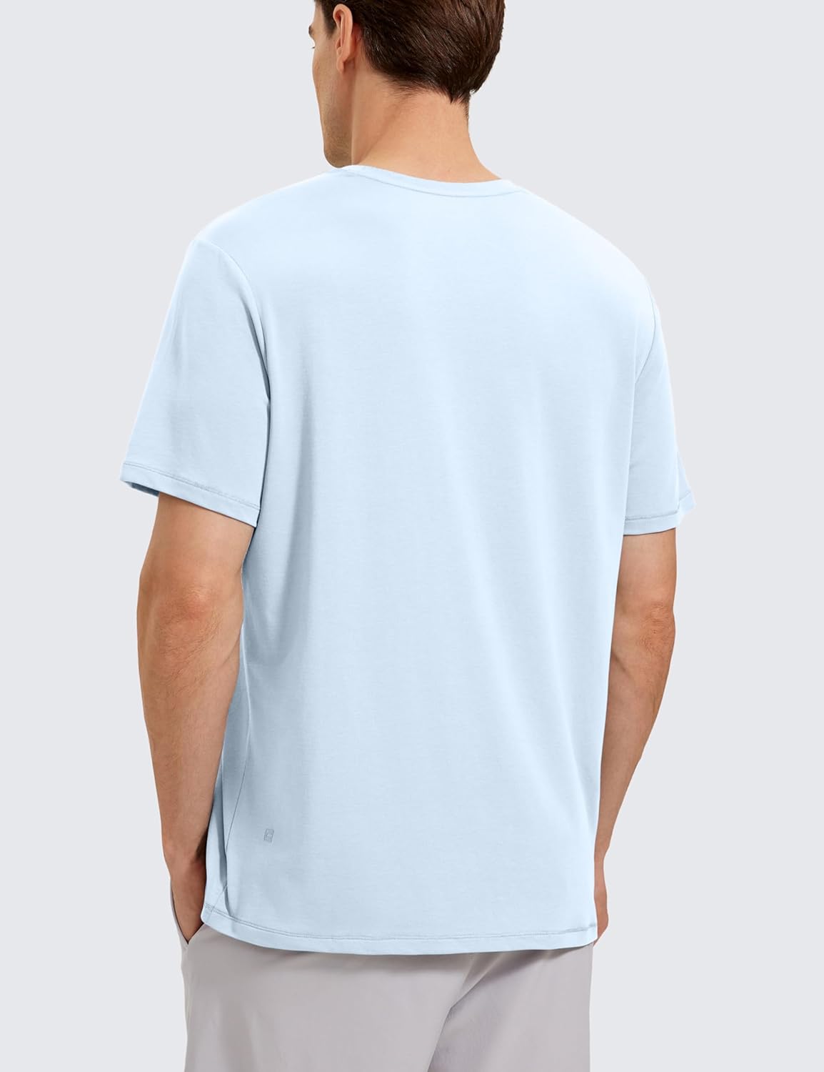 CRZ YOGA Mens Pima Cotton TShirts Short Sleeve Crew Neck Casual Shirts Breathable Workout Daily Tee TopsBlue Linen