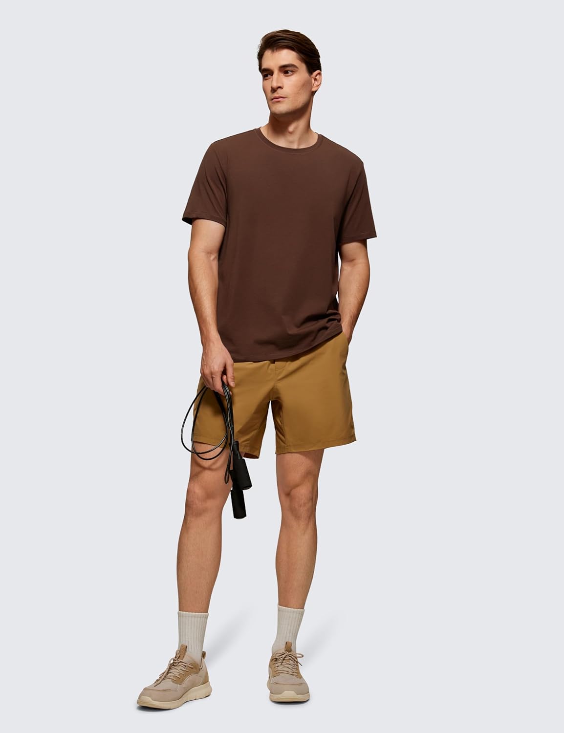CRZ YOGA Mens Pima Cotton TShirts Short Sleeve Crew Neck Casual Shirts Breathable Workout Daily Tee TopsCoffee Brown