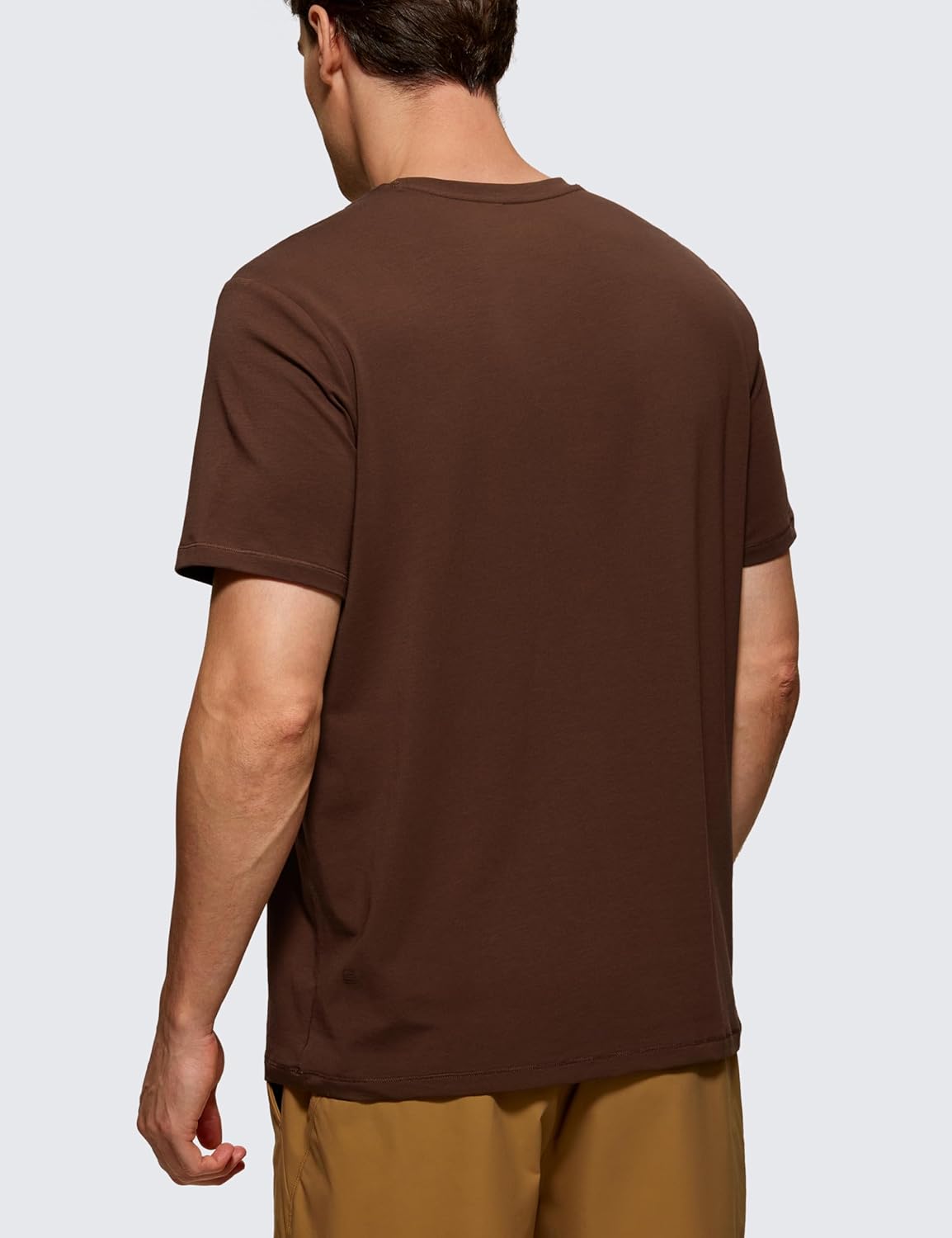 CRZ YOGA Mens Pima Cotton TShirts Short Sleeve Crew Neck Casual Shirts Breathable Workout Daily Tee TopsCoffee Brown