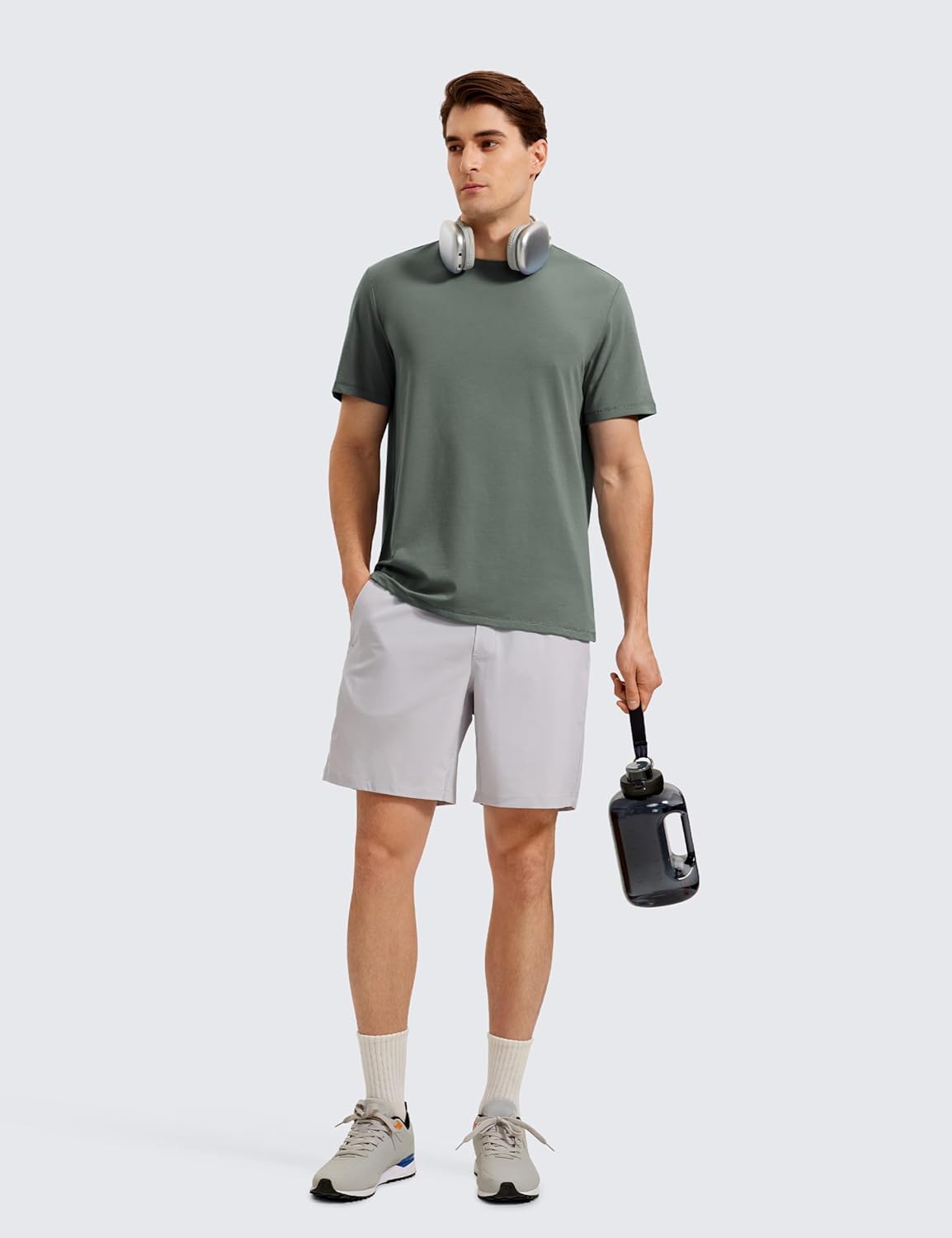 CRZ YOGA Mens Pima Cotton TShirts Short Sleeve Crew Neck Casual Shirts Breathable Workout Daily Tee TopsGrey Sage