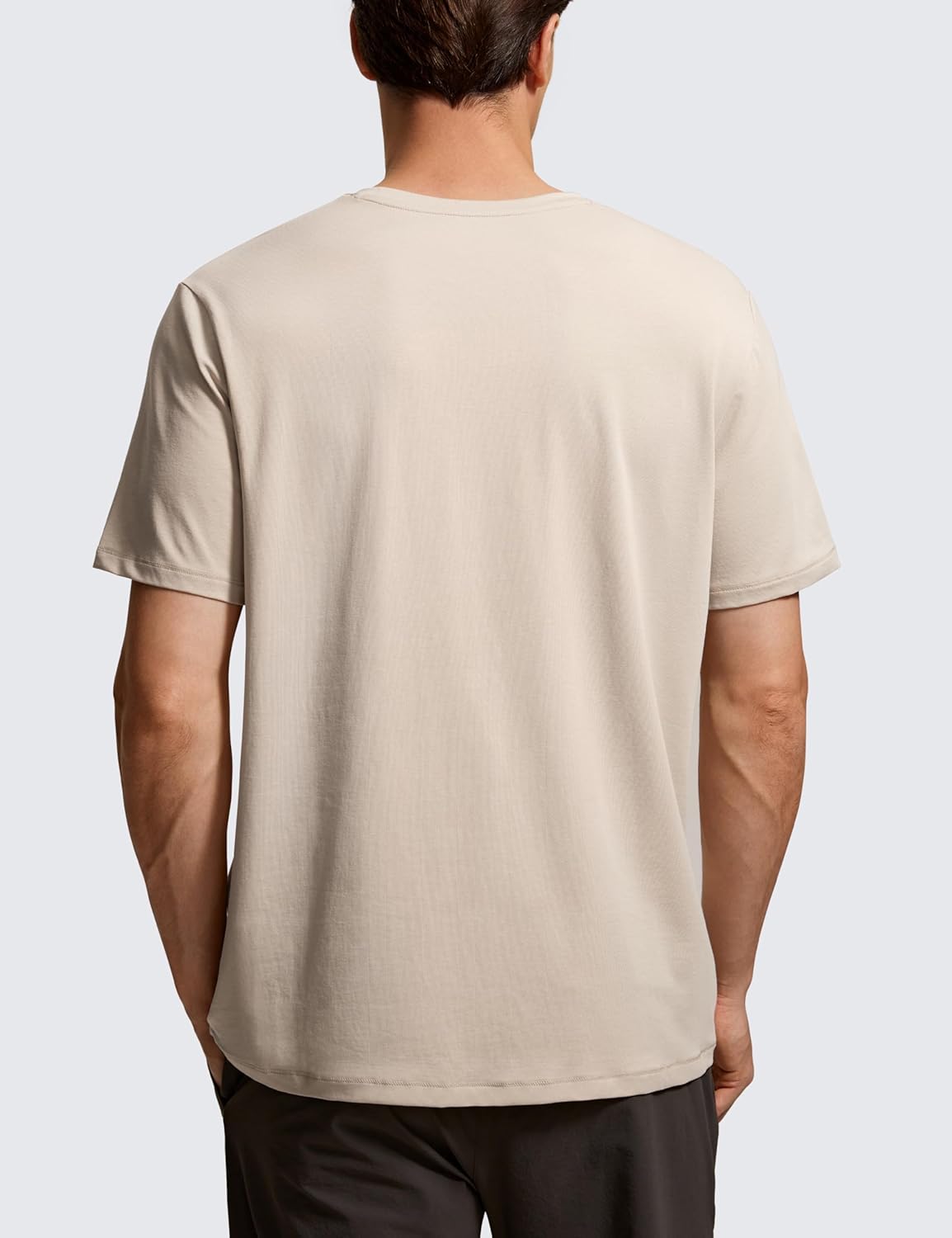 CRZ YOGA Mens Pima Cotton TShirts Short Sleeve Crew Neck Casual Shirts Breathable Workout Daily Tee TopsMojave Tan
