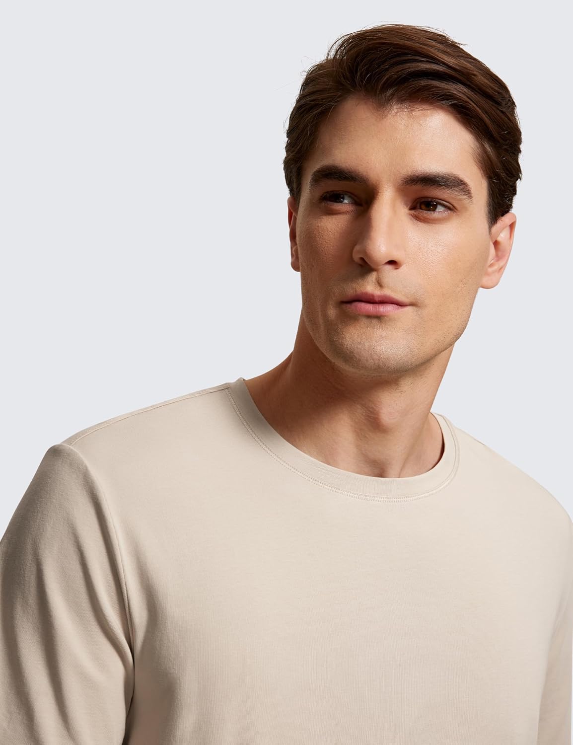 CRZ YOGA Mens Pima Cotton TShirts Short Sleeve Crew Neck Casual Shirts Breathable Workout Daily Tee TopsMojave Tan