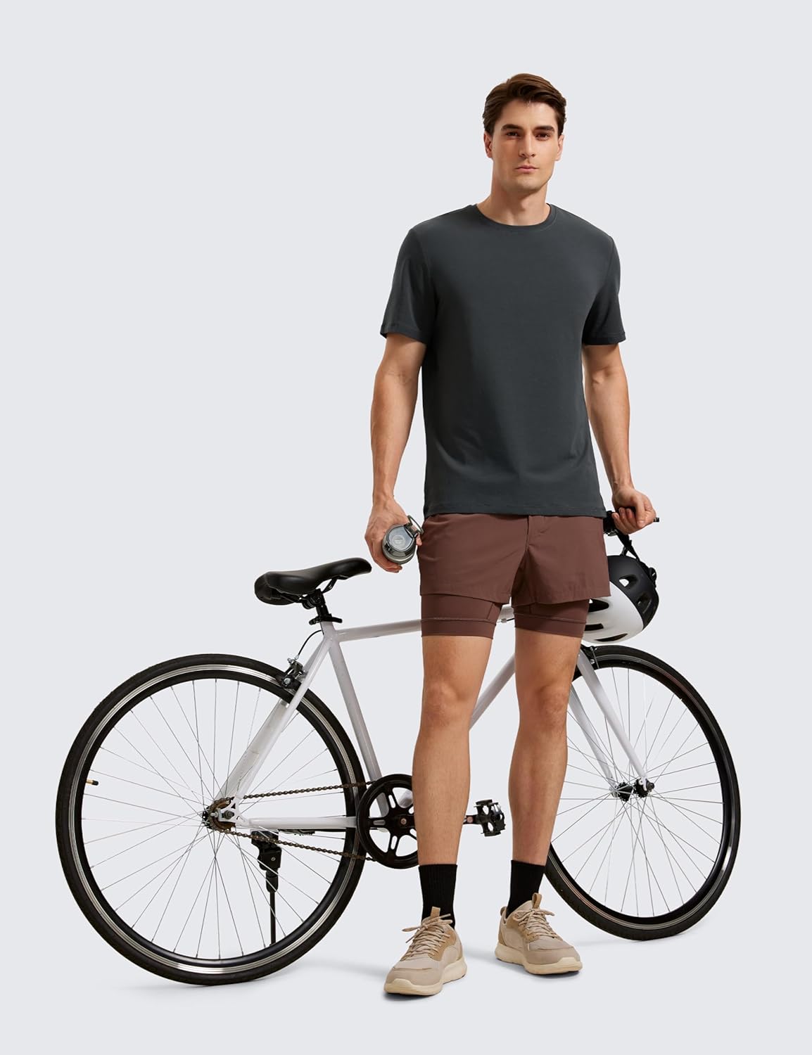 CRZ YOGA Mens Pima Cotton TShirts Short Sleeve Crew Neck Casual Shirts Breathable Workout Daily Tee TopsMysterious Grey