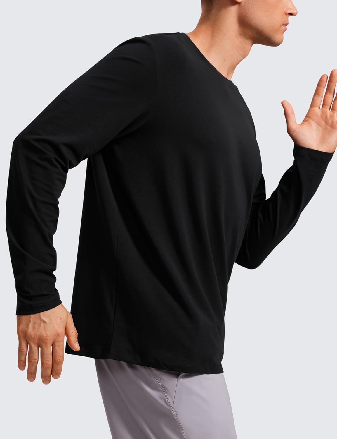 CRZ YOGA Pima Cotton Long Sleeve Shirts for Men Crew Neck Basic Casual Shirts Breathable Workout Comfort TopsBlack