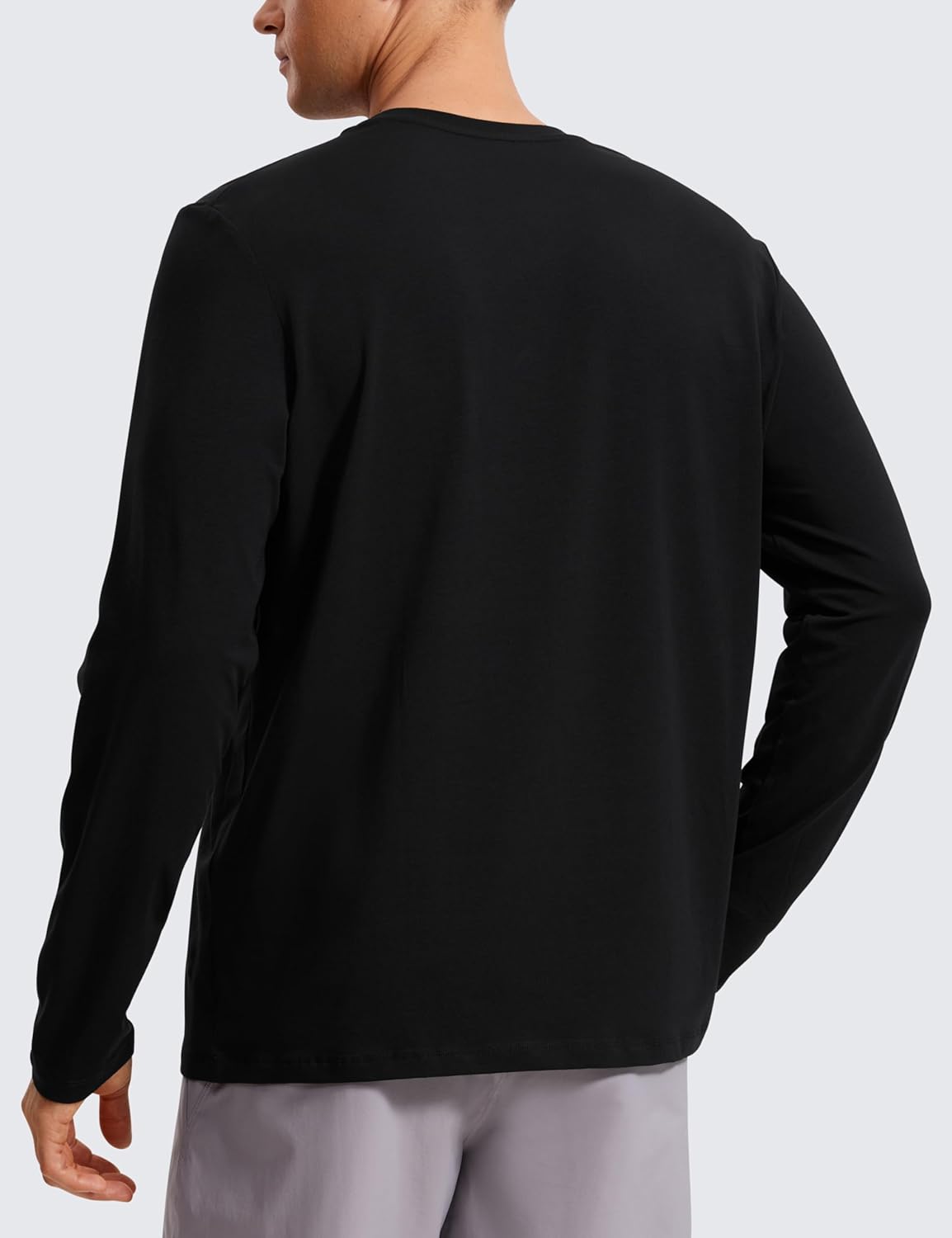 CRZ YOGA Pima Cotton Long Sleeve Shirts for Men Crew Neck Basic Casual Shirts Breathable Workout Comfort TopsBlack