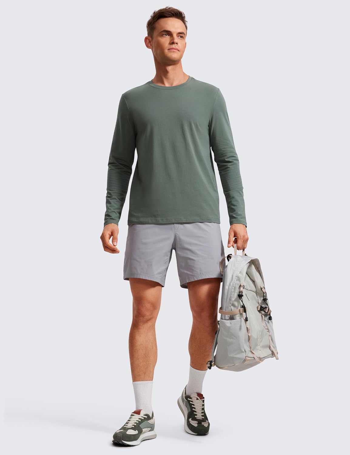 CRZ YOGA Pima Cotton Long Sleeve Shirts for Men Crew Neck Basic Casual Shirts Breathable Workout Comfort TopsGrey Sage