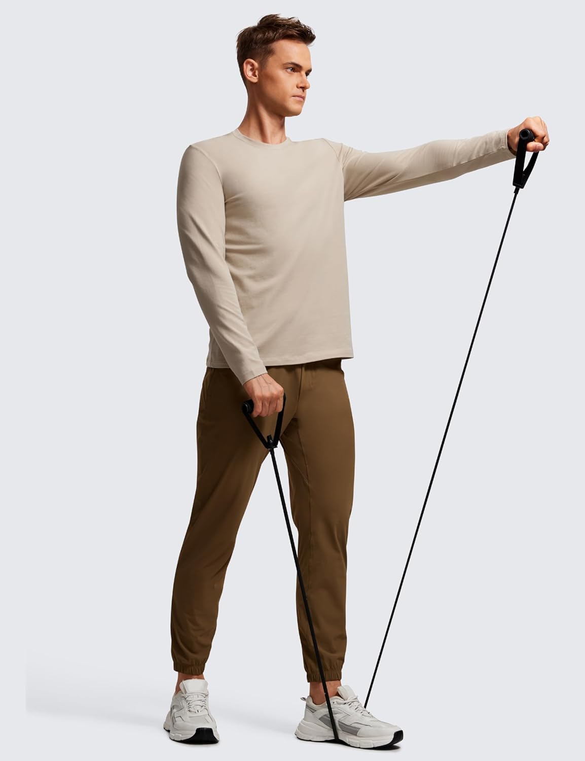 CRZ YOGA Pima Cotton Long Sleeve Shirts for Men Crew Neck Basic Casual Shirts Breathable Workout Comfort TopsMojave Tan
