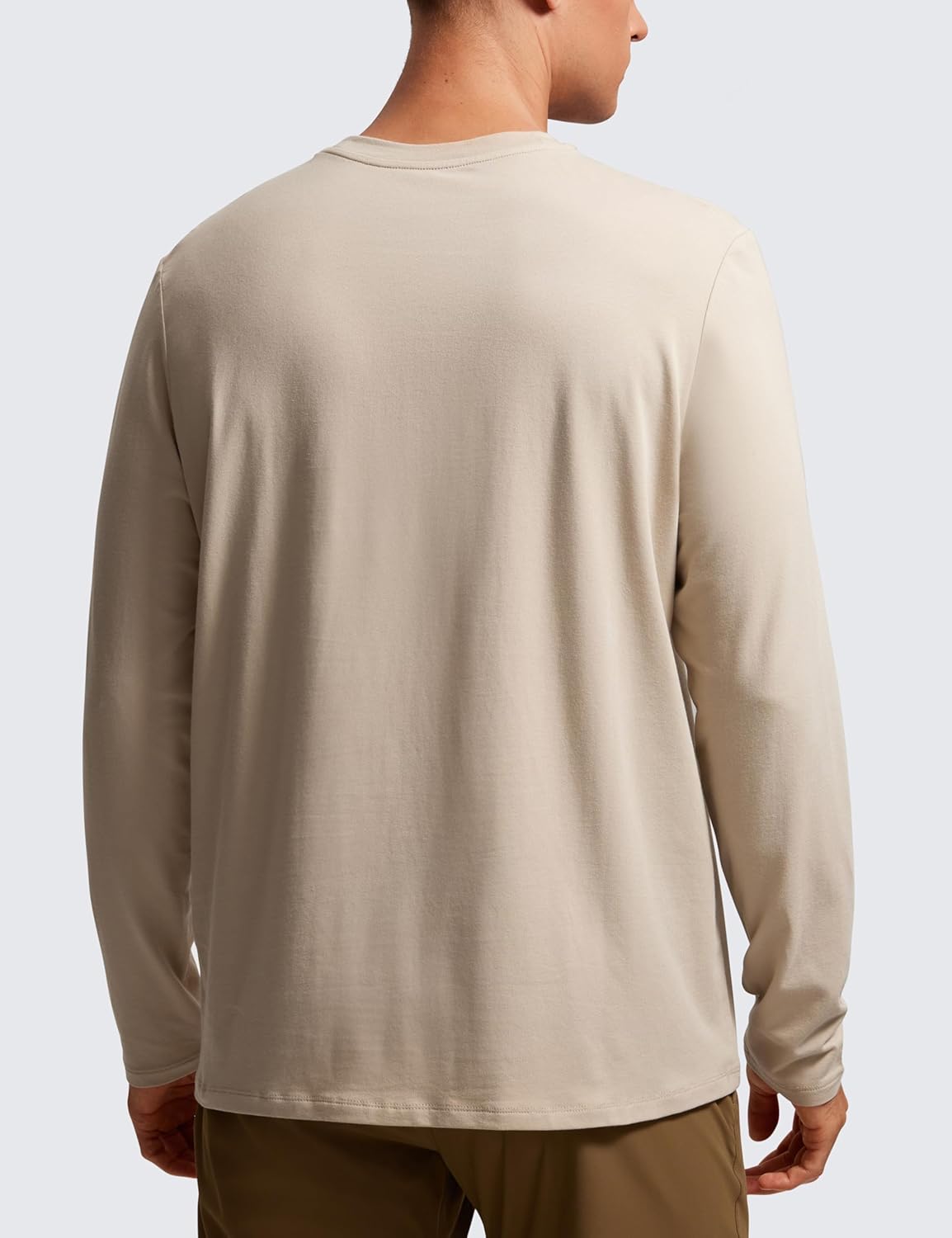 CRZ YOGA Pima Cotton Long Sleeve Shirts for Men Crew Neck Basic Casual Shirts Breathable Workout Comfort TopsMojave Tan