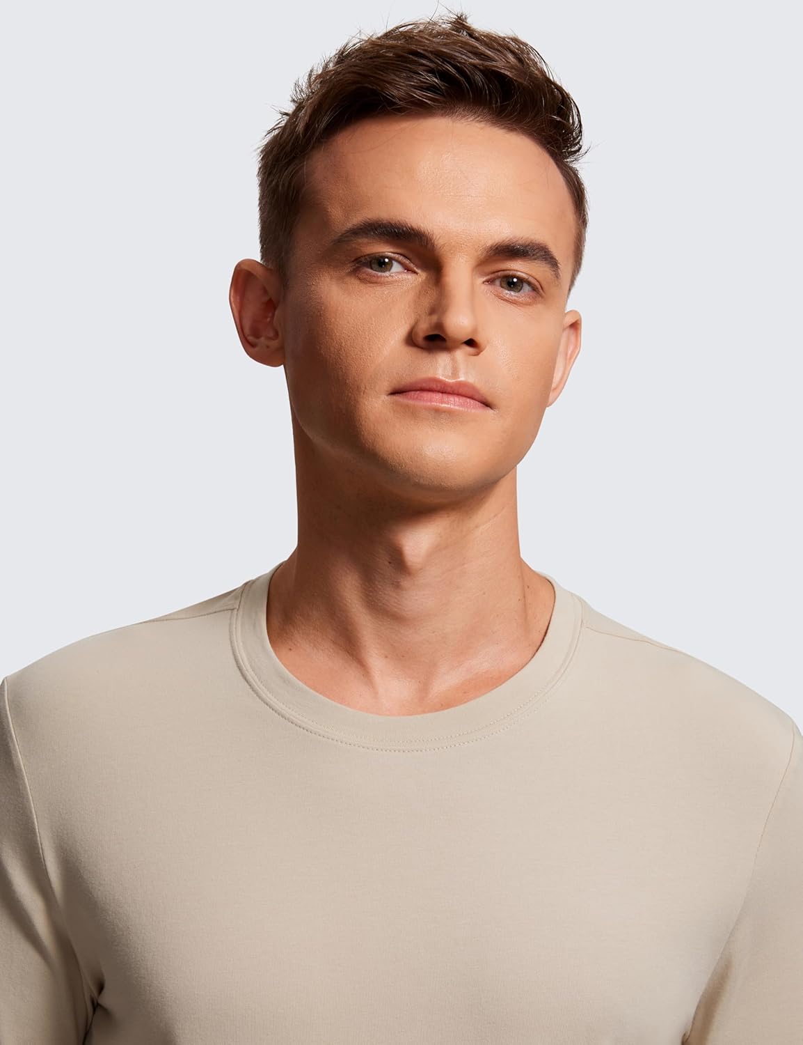 CRZ YOGA Pima Cotton Long Sleeve Shirts for Men Crew Neck Basic Casual Shirts Breathable Workout Comfort TopsMojave Tan