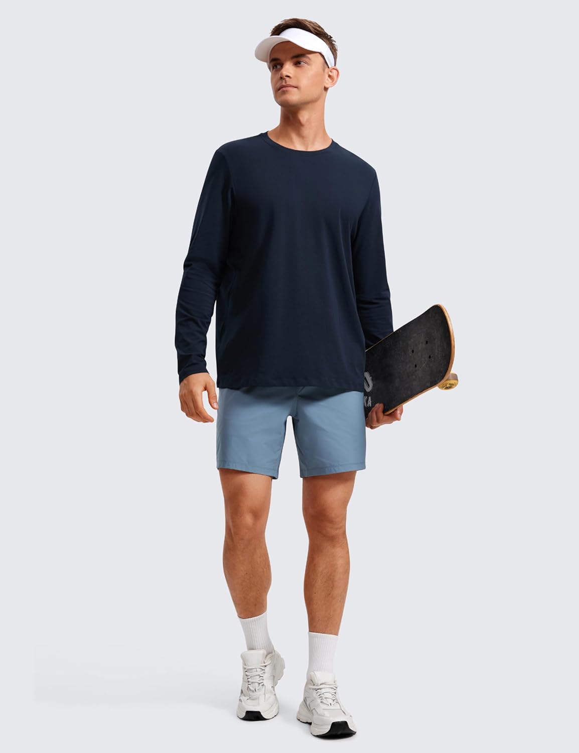 CRZ YOGA Pima Cotton Long Sleeve Shirts for Men Crew Neck Basic Casual Shirts Breathable Workout Comfort TopsTrue Navy