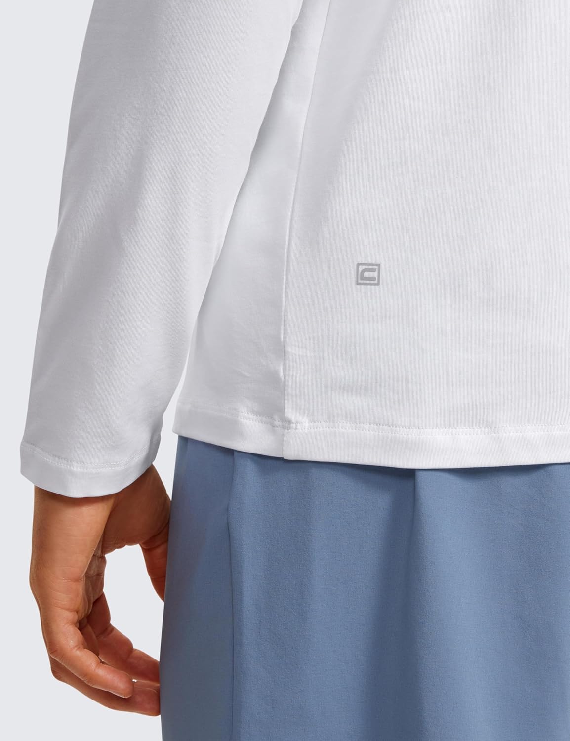 CRZ YOGA Pima Cotton Long Sleeve Shirts for Men Crew Neck Basic Casual Shirts Breathable Workout Comfort TopsWhite