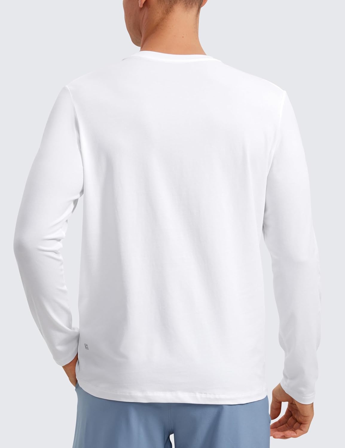 CRZ YOGA Pima Cotton Long Sleeve Shirts for Men Crew Neck Basic Casual Shirts Breathable Workout Comfort TopsWhite