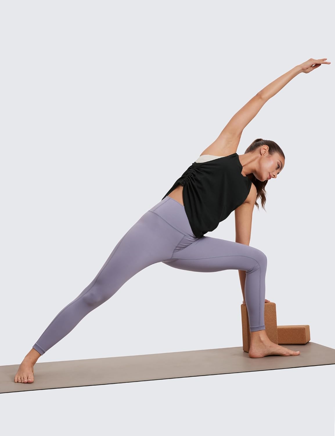 CRZ YOGA Pima Cotton Women Racerback Sleeveless Workout Tops High Neck Ruched Side Tank Top Athletic Casual Loose ShirtsBlack