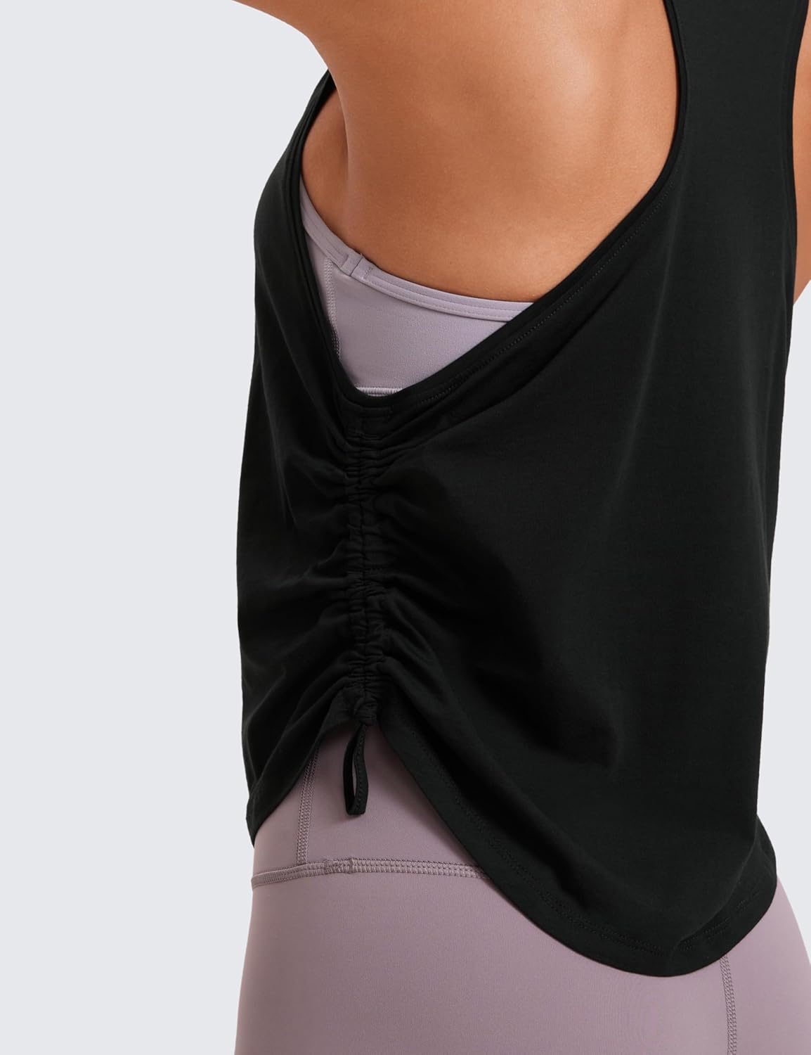 CRZ YOGA Pima Cotton Women Racerback Sleeveless Workout Tops High Neck Ruched Side Tank Top Athletic Casual Loose ShirtsBlack