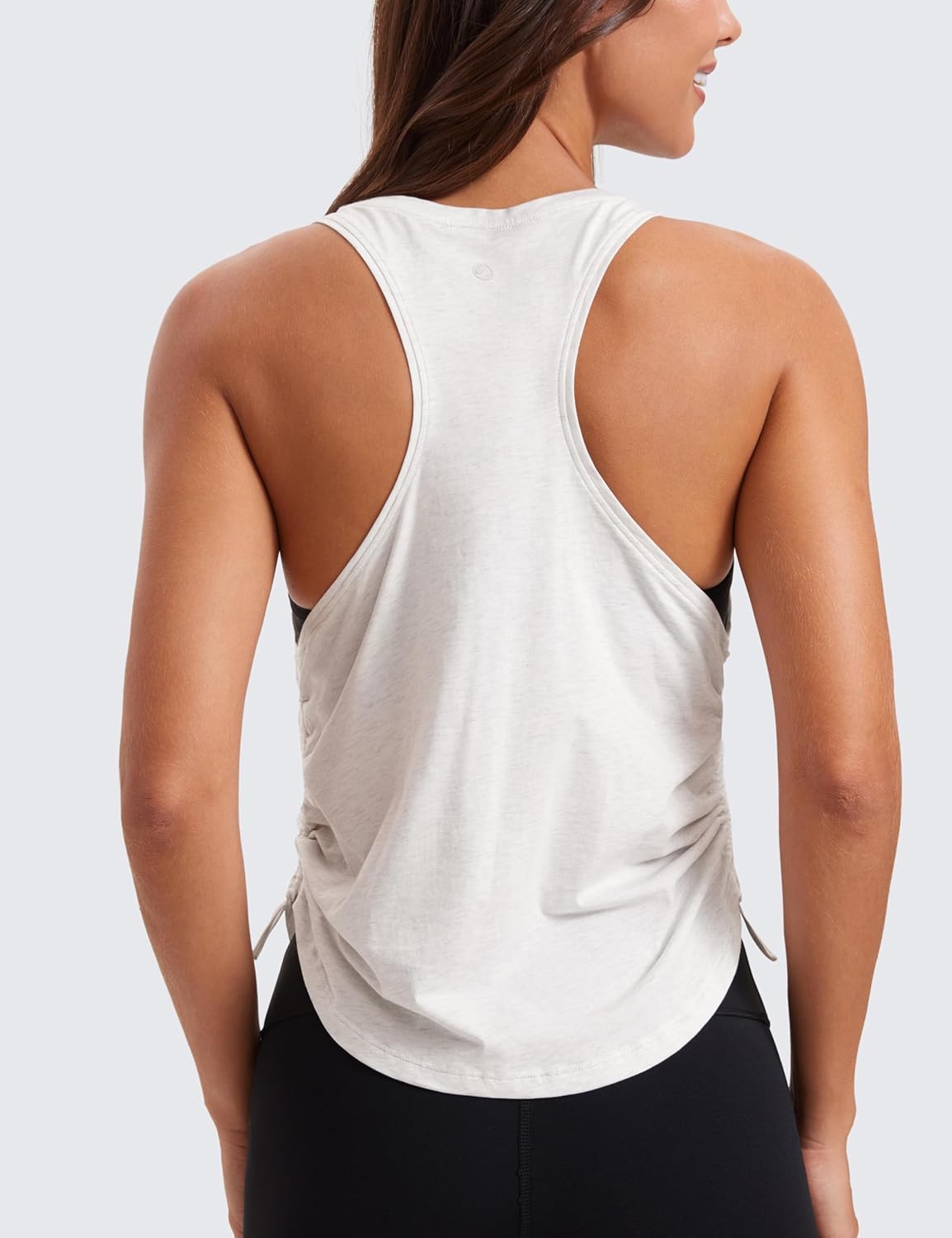 CRZ YOGA Pima Cotton Women Racerback Sleeveless Workout Tops High Neck Ruched Side Tank Top Athletic Casual Loose ShirtsIce GreyWhite