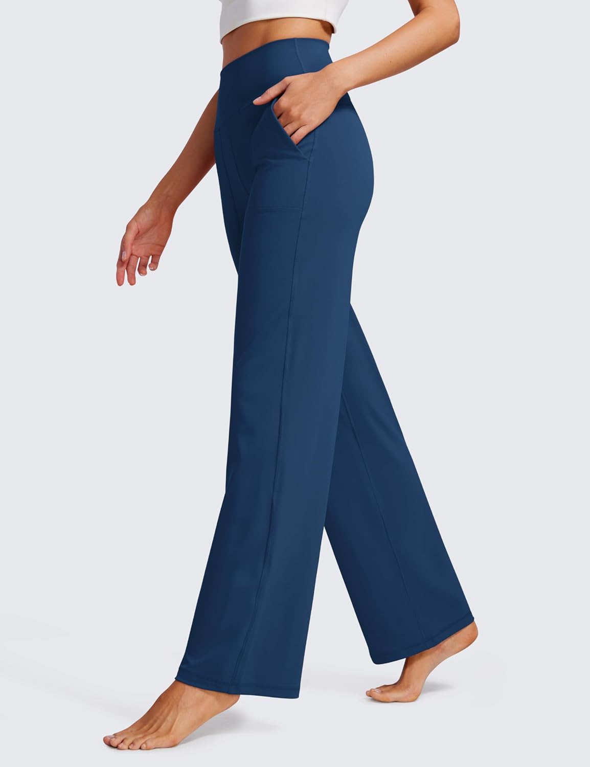 CRZ YOGA Womens Butterluxe High Waist Wide Leg Pants with Pockets 31quot  Buttery Soft Comfy Casual Yoga Lounge PantsFrench Navy